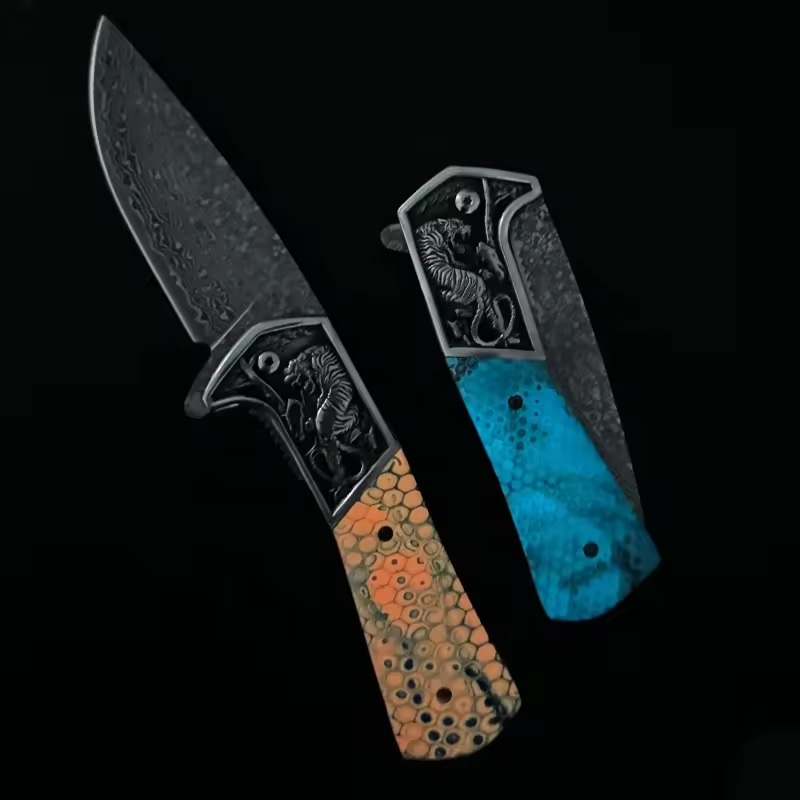 Damaškový outdoorový skladací nôž CO-32807 DA3244 - Modrá
