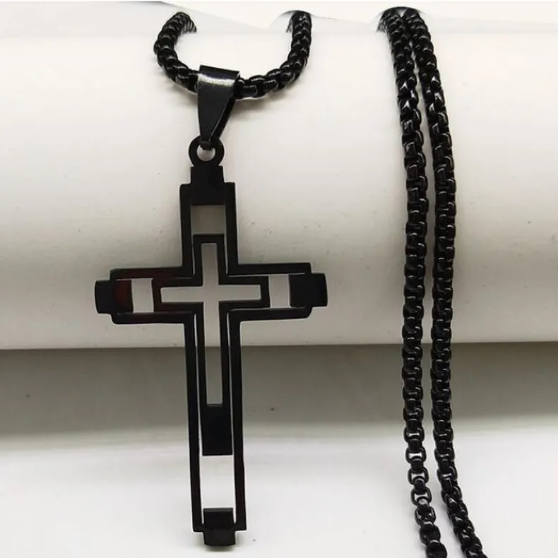 Náhrdelník EM-34152 Cross - Čierna