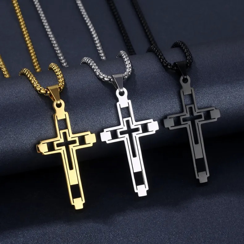 Náhrdelník EM-34152 Cross - Čierna