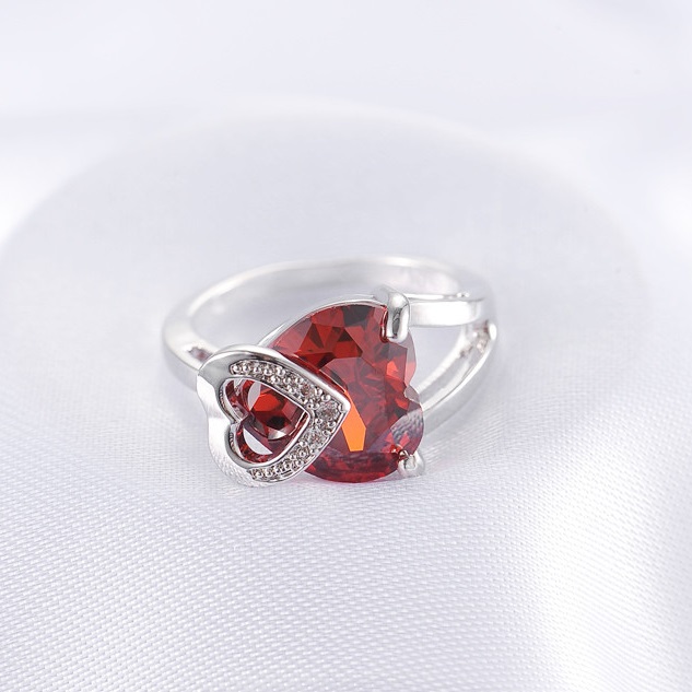 Prsteň Red Heart - Strieborná / 59mm
