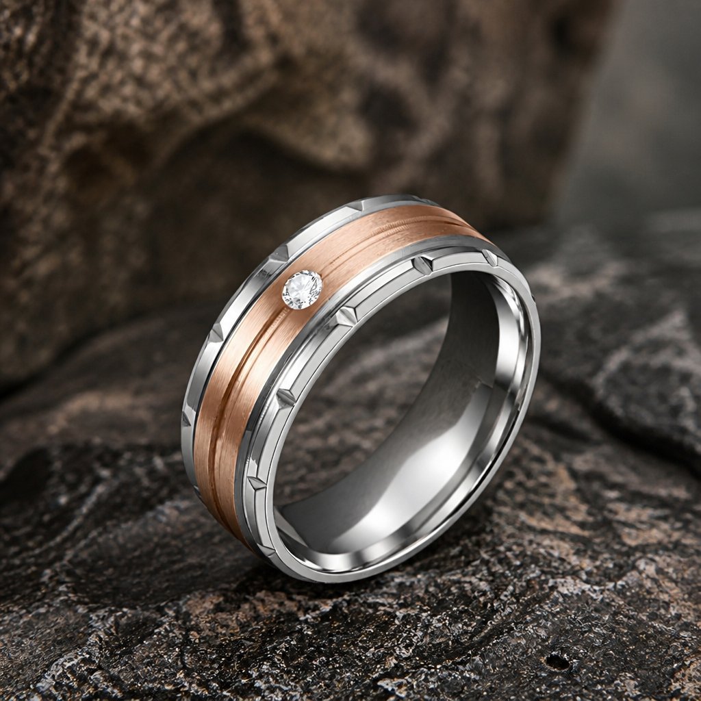 Prsteň IN-17408 - Strieborná/Ružovozlatá/62mm