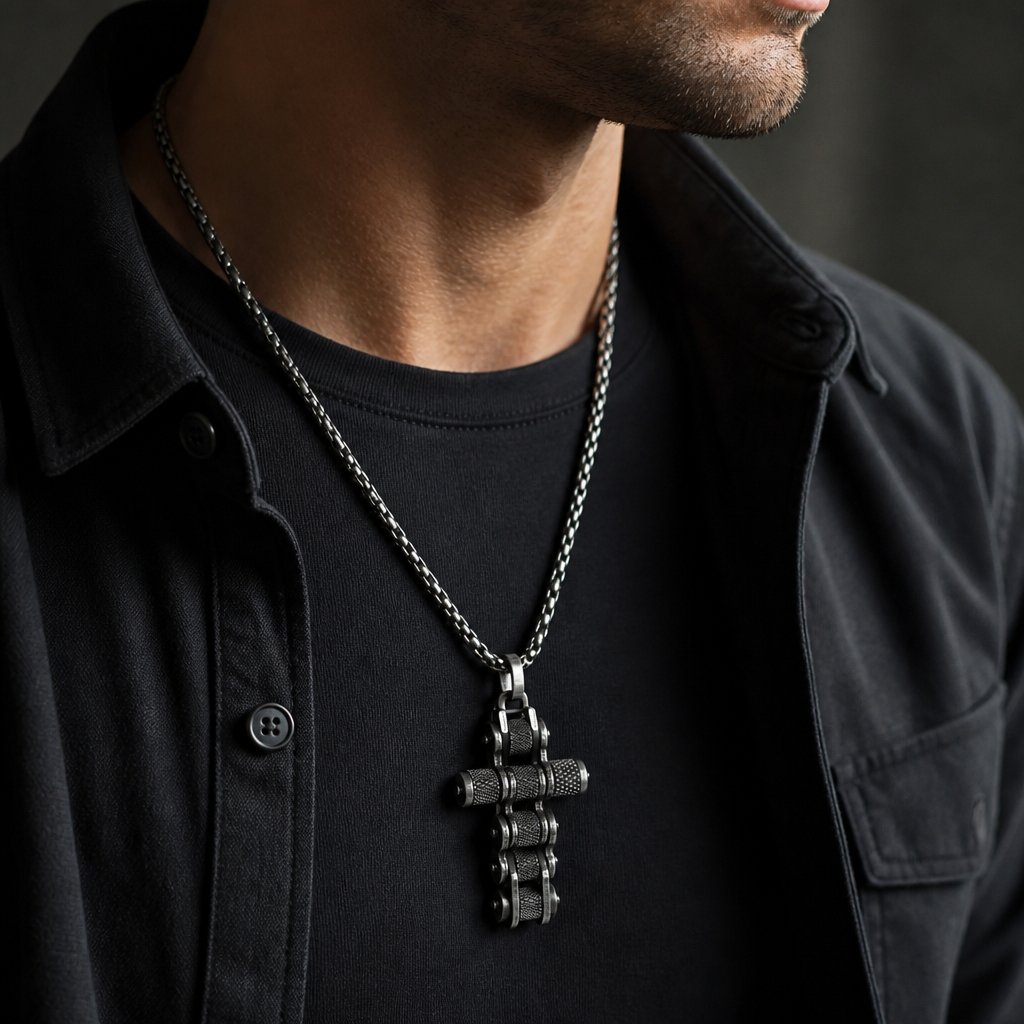 Náhrdelník Chain Cross - Čierna/Strieborná