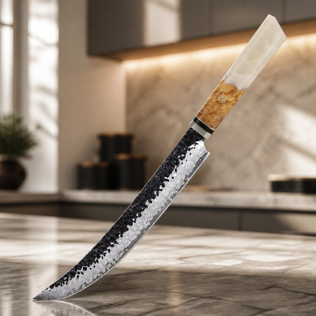 Damaškový kuchynský nôž AI-37357 - Slicer/Biela