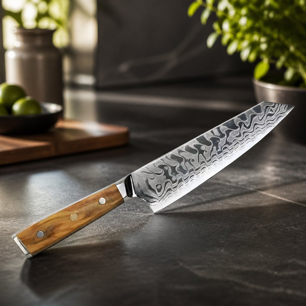 Damaškový kuchynský nôž YU-37490 - Kiritsuke/Hnedá